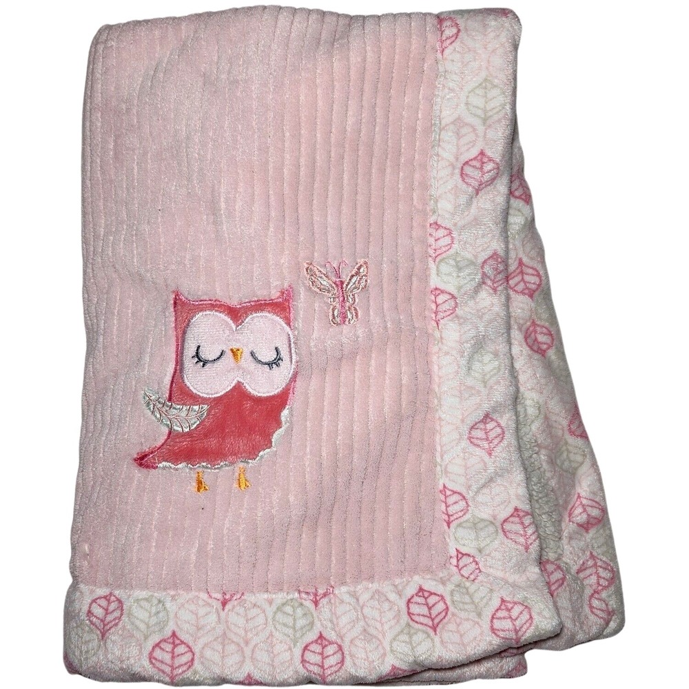 Chick Pea Plush Ribbed Pink OWL Baby Girl Blanket Leaves Sherpa Butterfly